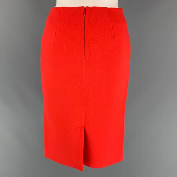 CALVIN KLEIN COLLECTION Size 0 Orange Crepe Pencil Knee Length Skirt - Picture 3 of 4